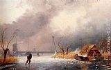Famous Skaters Paintings - A Winter Landscape With Skaters On A Frozen Waterway